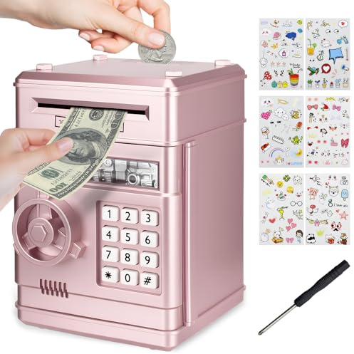 TAVADA Spardose für Kinder,Elektronische Spardose Safe mit Passwort & Automatischer Geldannahme,Inkl 6 Aufkleber,Schraubendreher,Geschenk für 3-12 Jahre Jungen & Mädchen
