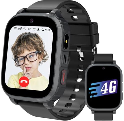 Ruopoem 4G Montre Connectée Enfant, Montre GPS Enfant Tracker avec Appel Vidéo SIM Chat Vocal SOS Réveil Jeux Mode Scolaire Étanche IP68, Montre Telephone EnfantCadeau pour Filles et Garçons