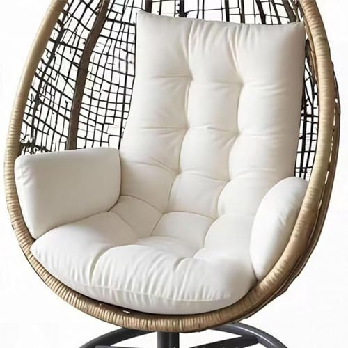 QOEUIUJ Egg Chair Cushion Replacement, Thickened Hanging Basket Seat Cushions, Indoor/Outdoor Patio Hammock Swing Chair Pad, Washable Egg Swing Cushion (Only Cushion)(White)