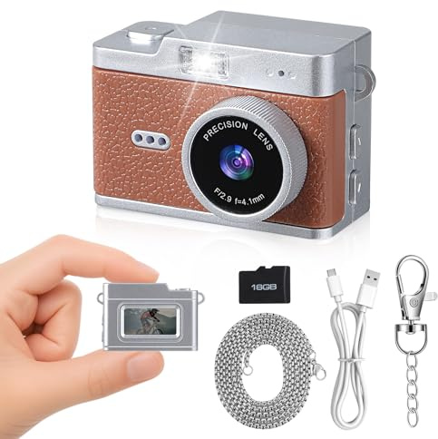 Mini porte-clés rétro appareil photo numérique ultra compact avec vidéo 1080p, écran de 0,96, longue durée de vie, enregistreur vidéo de poche pour voyage, vlogging quotidien, anniversaire (marron)