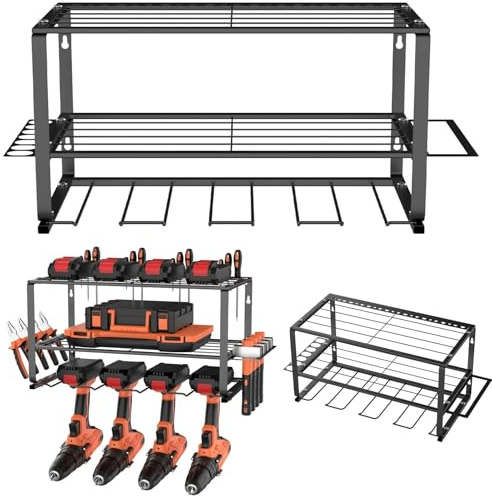 Lucn Garage Power Tool Organizer Wall Mount Cordless Drill Holder Tool Storage Rack Drill Storage Cordless Drill Rack With Shelf Wall Mounted Garage Drill Holder