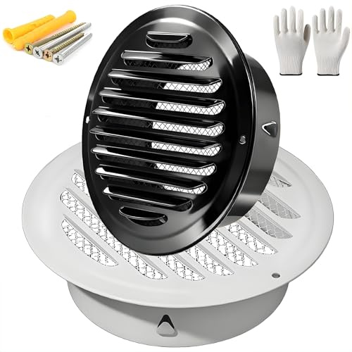 Nero Griglia Aerazione Regolabile 50mm/70mm/80mm/100mm/120mm Griglia di Ventilazione in Acciaio Inox Bianco per Uso Interno ed Esterno, Parete, HVAC per Bagno, Casa, Cucina, Casa(White,200mm/7.9in)