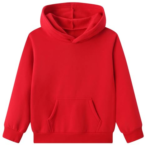 Smazero Boys Girls Plain Hoodie Kids Pullover Sweatshirt Soft Fleece Lined Hooded Jumper Long Sleeve Casual Warm School PE Top for Children Age 4-13 Years