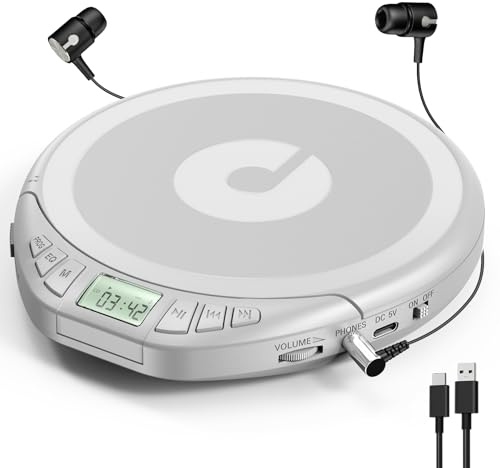 CD Player Tragbar: KOVCDVI Tragbarer CD-Player mit LCD-Display Silber