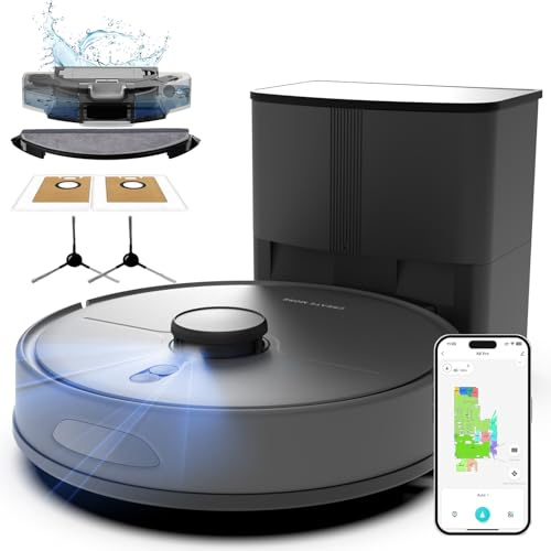 Deenkee Robot Vacuum Cleaner with Mop,6000Pa Robotic Vacuums with Self-Emptying Station, Up to 90 Days of Hands Free Cleaning,Lidar Navigation,No-Go Zone,Mapping,Wi-Fi/App/Alexa,Hard Floors/Carpet