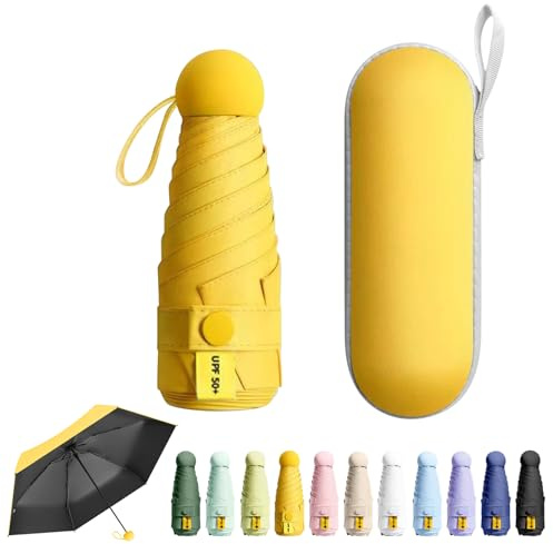 FESDMOH Reise-Mini-Regenschirm für Geldbörse mit Etui – kleiner kompakter UV-Regenschirm, Sonnenschutz, leicht, kleiner Taschenschirm mit Etui für Damen und Mädchen