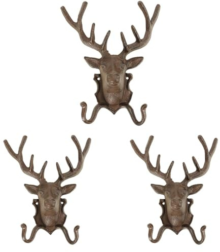 Dehner Hirsch mit 2 Haken nostalgisch, ca. 26 x 21.5 x 10.5 cm, Gusseisen, edelrostfarben, Braun (Packung mit 3)