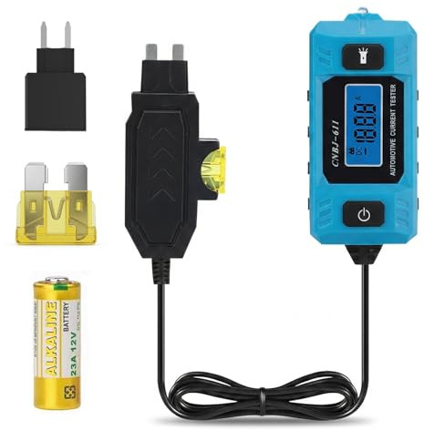 Automotive Circuit Fault Probe Tester, 20A 48V Parasitic Draw Tester for Car Fuse Circuits, Inline Current Monitor with Overcurrent Detection, Mini & Standard Blade Fuse Compatible