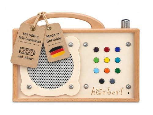 hörbert 3.0 für Kinder + deutsche Inhalte + Akkus. 9 Playlists, SD-Card, Mikrofon, USB-C Ladeanschluss. Internet-Radio, Podcast-Player, MP3-Player und Bluetooth Lautsprecher