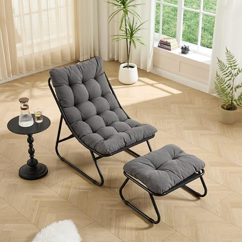 Ball & Cast Outdoor Loungesessel mit Hocker und abnehmbarem Kissen, Relaxsessel für Garten, Terrasse, Balkon, Wohnzimmer & Schlafzimmer, Grau