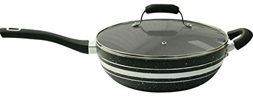 Royal Cuisine Large Black Non Stick Wok with Glass Lid 28cm 30cm 32cm Wok (28cm)