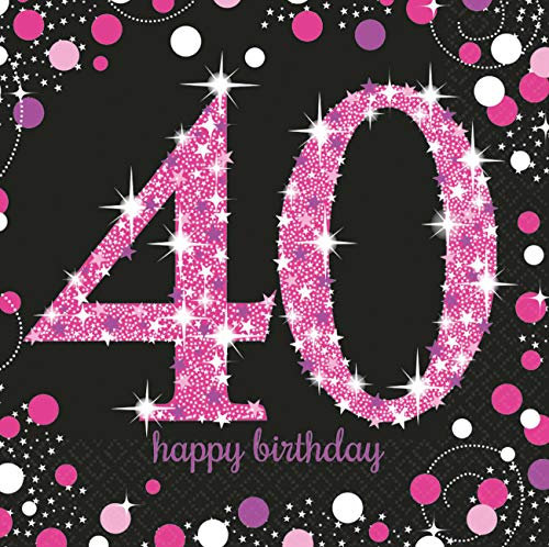 Amscan 9900603 - Servietten Sparkling Celebration 40, 16 Stück, 33 x 33 cm, Happy Birthday, Geburtstag