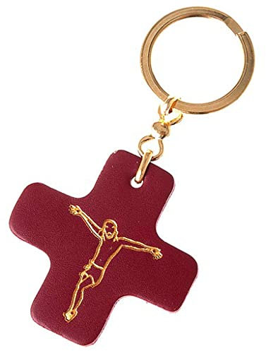 Holyart Schluesselhaenger Quadrat Kreuz Leder Heilig Antonio aus Padua, Braun