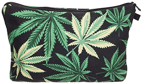 Ferocity Federmäppchen Kosmetiktasche Federtasche Stiftemappe Make Up Täschchen Full Print All Over Bag Fresh Schwarz und weiß Marihuana Schwarz Marijuana Black Weed [009]