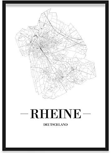 JUNIWORDS Stadtposter, Rheine, Wähle eine Größe, 21 x 30 cm, Poster mit Rahmen, Schrift A, Weiß