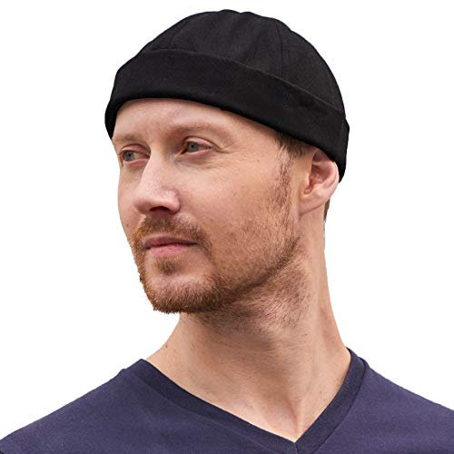 Casquette sans Visiere Docker Cap 100% Coton, Chapeau Marin Bonnet Baseball Toque Originale, Docker Hat sans Bord Femme Et Bob Homme Taille Ajustable Noir