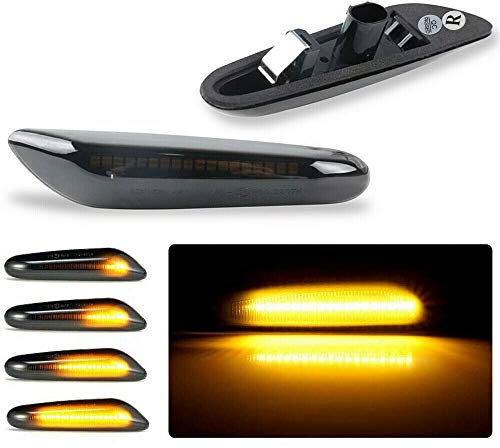 GSRECY Dynamic Amber LED Front Fender Side Marker Light Sequential Blinker Turn Signal Lamp For E90 E91 E92 E93 E46 E60 E53 X3 E83 X 1 E84 E81 E82 E87 E88,Smoke Lens