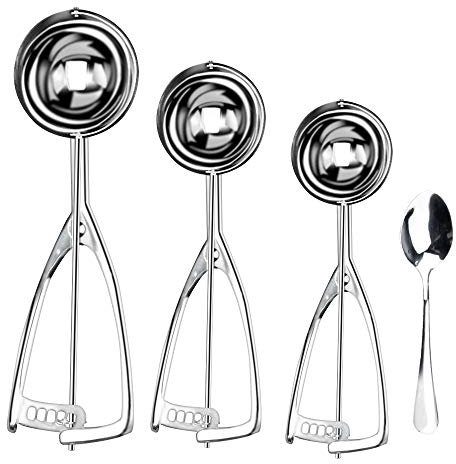 Keksschaufel zum Backen 3er Set Eisportionierer Set Kekse Teigschaufel inkl. groß-mittel-klein-18/8 Edelstahl Teigschaufel Cupcake Schaufel Melonenballer