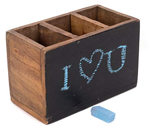 DESIGN DELIGHTS STIFTHALTERBOX mit beschriftbarer Tafel | Mahagoni Holz, 18x12x10 cm (TxHxB) | rustikaler Stifthalter, Stiftbox, Schreibtisch Organizer, Stiftkiste, Stifteköcher