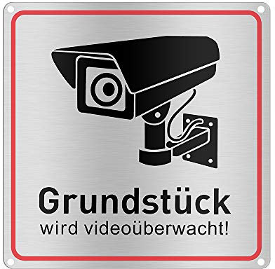 OLRWSLG Videoüberwachung Schild Aluminium Video Warnschilder Hinweisschild Videoüberwacht Schilder Warnschild Hinweis Datenschutz Schilder-20 * 20cm, 0.8mm stark