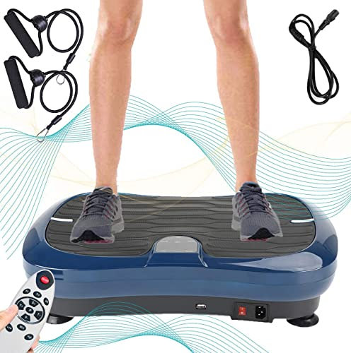 Triclicks Vibration Plate Exercise Machine for Home Fitness - Whole Body Workout Vibration Fitness Trainer Machine for Weight Loss and Shaping with Bluetooth Speaker & 2 Resistance Bands (Blue)