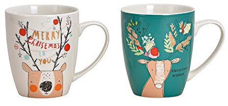Wurm - Becher Hirsch, Merry Christmas aus Porzellan Bunt, Gold 2-Fach, (B/H/T) 12x10x8cm 350ml