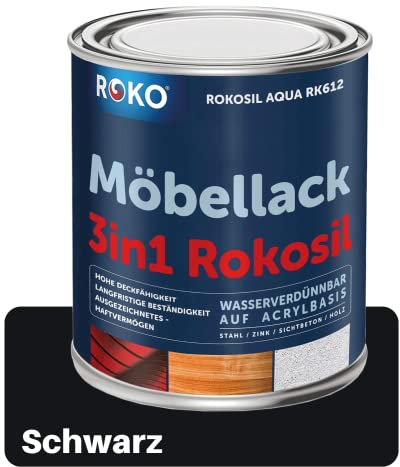 ROKO Möbellack - 3,6 Kg Schwarz - 3in1 Möbelfarbe auf Wasserbasis - Seidenmatt - Für Holz, Metall & Kunststoff