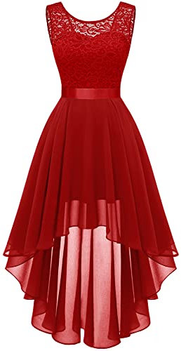 BeryLove Vokuhila Robe de cocktail élégante pour mariage, robe festive sans manches, robe de demoiselle d'honneur, rouge, XL