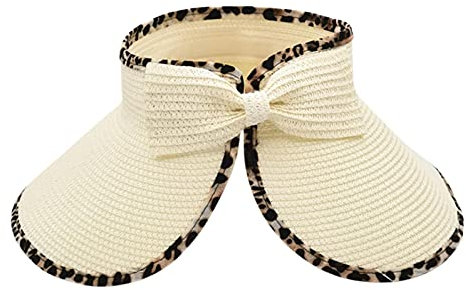 KUKICAT Visière Casquette Paille Femme Décontractée Chapeau de Plage Soleil Réglable Pliable Hat Nœud Élégant Pas Cher