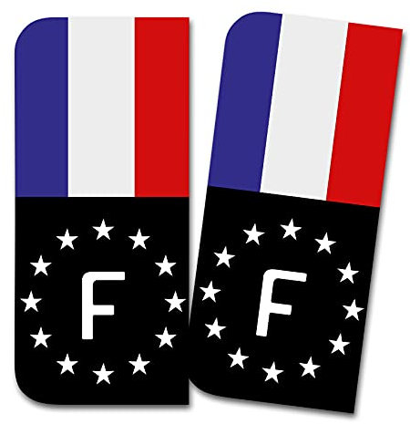 2 x Kennzeichen Sticker passgenau für EU Feld 11x5cm Design Aufkleber für Nummernschild Folie KFZ Schwarz oder mit Fahne waschstraßenfest R167 (07 Frankreich, Mit Flagge)