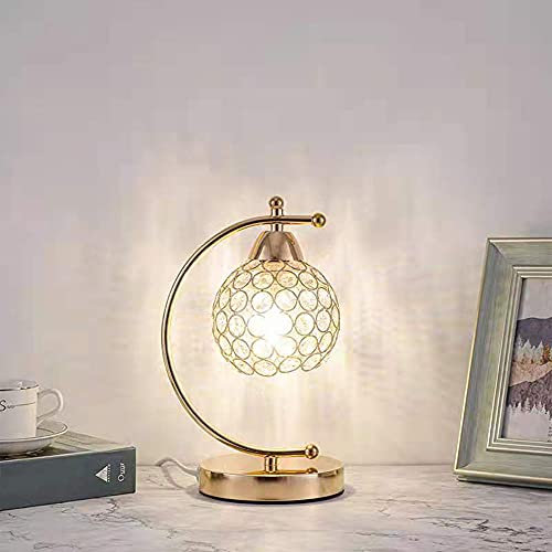 Mengjay Lámpara de mesa de cristal,bola de cristal y Dorado con base de Metal, lámpara de mesita de noche, luz de noche moderna,para dormitorio, sala de estar, 230V 1x E27 max. 60W (oro)