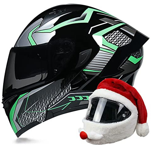 DOPORA Modularer Motorradhelm Klapphelm Doppel-Sonnenblende Integralhelm ECE-zertifizierter Helm für Erwachsene Männer und Frauen mit Weihnachtsmütze Crash-Helm,18,XL