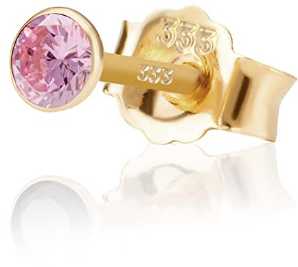 NKlaus Einzel 3,5mm 333 Gelb Gold 8 K Ohrstecker Drittohrstecker, Ersatzohrstecker Einzelohrstecker Zirkon Amethyst Butterfly Verschluss Damen Mädchen
