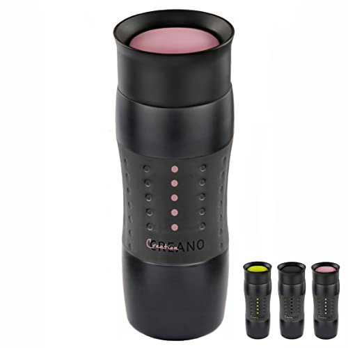 Creano Design Travel Mug 420ml, Coffee to Go Becher, Thermobecher, Isolierbecher, hält 4h heiß/ 7h kalt, 100% dicht & auslaufsicher, 360°-Trinköffnung | Rosa