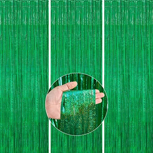 PartyWoo Stück Lametta Vorhang, Deko, Party Hintergrund, Foil Fringe Curtains, Partydeko für Geburtstag, Hochzeit, Baby Shower, JGA (Grün, 1x2m), Grün-1295, W 39.4 x L 98.4 (3 Panels)