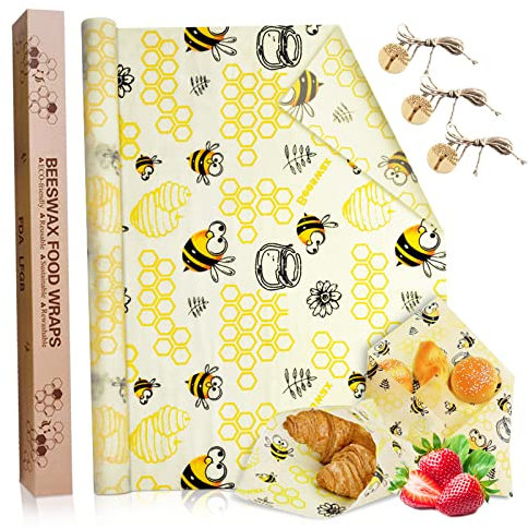 JOYBOY Bienenwachstücher,Bienenwachs-Wraps,Wiederverwendbare Bienenwachs Wraps Set aus 100*33 Wachspapier Nachhaltige Umweltfreundliche Wachstuch für Sandwiches Lebensmittel DIY Käse Obstverpackungen
