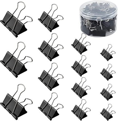 Raccoglitori Clip,60 Pcs Metallo Fermacarte Clip Double Foldback Binder Clips Mollette Chiudi Sacchetti Araffette,per Note Letter Paper Office Supplies Cucina Ufficio, 4 Formati Assortiti Nero