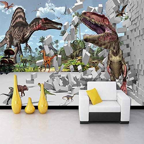 SIBUHUAU 3D Dreidimensionales Ziegelsteinmuster Dinosaurier Broken Wandbild Café Esszimmer Wohnzimmer Schlafzimmer Tapetenwandbild