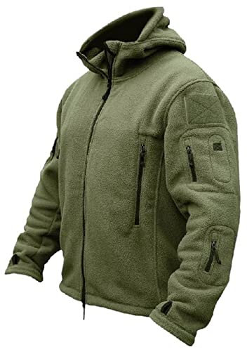 XianXinXn Giacca da Uomo in Pile Tattico Caldo Tinta Unita Outdoor Sport Abbigliamento Uomo Allenamento Escursionismo Cappotto con Cappuccio con Multitasche per Uomo Verde Militare L