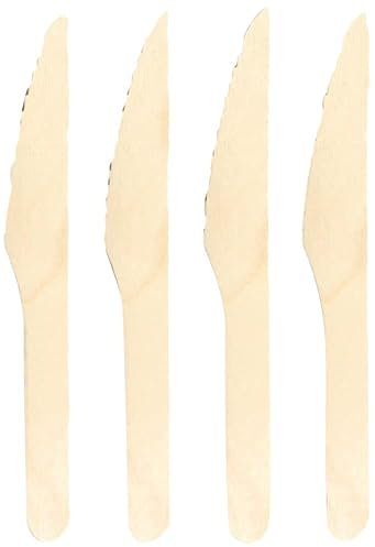 Matsa Set di 100 coltelli monouso in legno naturale, 100% biodegradabili e compostabili. Posate usa e getta ecologiche. 16,5 cm Coltello Riutilizzabile in Legno