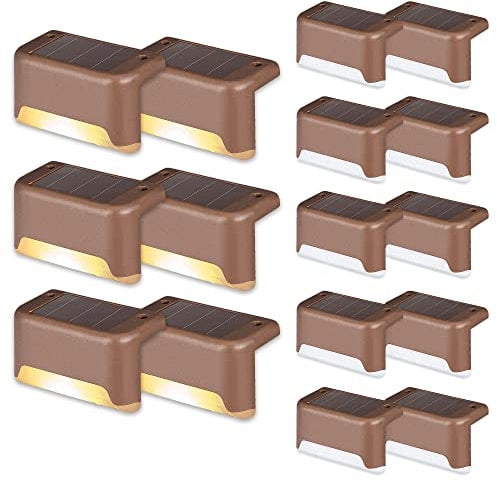 GIGALUMI LED luci solari per esterni, 16 pezzi, luci solari bianco caldo, illuminazione scale, impermeabile, per sentieri, cortile, patio, scale, recinzioni (Marrone)