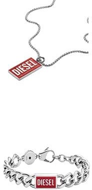 Diesel Herrenkette Dog Tag Logo Edelstahl, DX1368040 + Gliederarmband Logo Edelstahl, DX1371040