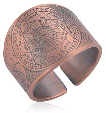 LIKGREAT Siegel der sieben Erzengel Ring Biblische 7 Heilige Engel Gebet Talisman Amulett Ringe Kupfer Offener Ring Glücksbringer Schutz Religiöser Schmuck Geschenke für Männer Frauen (Rot)