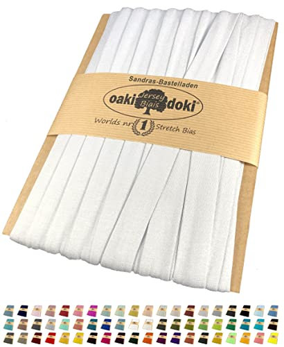 Sandras-Bastelladen 25m Oaki Doki Schrägband/Einfassband Tricot de Luxe Jersey gefalzt 25m x 20mm 310-Off White