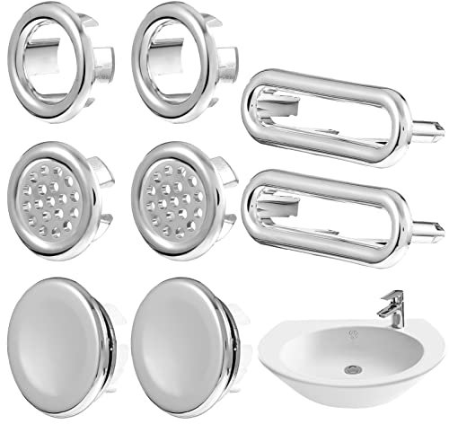 VILLCASE Waschbecken Überlauf Abdeckung, Universell Waschbecken Überlauf Ring 4 Verschiedene Design Waschbecken Überlauf Blende für Badezimmer Küche Waschbecken (8 Stück)
