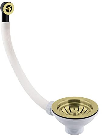 Modern Basket Strainer Plug Kitchen Basin Drain Stopper Sink Waste Strainer with Overflow Waste Pipe Round Basket Strainer Waste Plug for kitchen & Bathroom sinks - Brushed Brass
