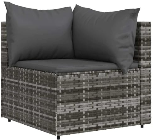 vidaXL Garten-Ecksofa mit Kissen Grau Poly Rattan