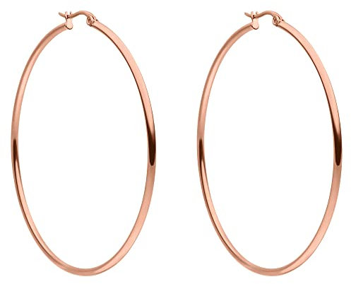 PURELEI® Hoops Ohrringe (Rosegold), Wasserfeste Ohrringe für Damen, Creolen aus Edelstahl, Geschenk für Frauen, 63mm Durchmesser