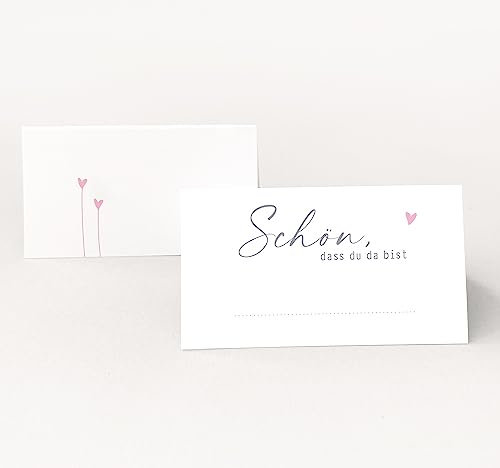 15 Tischkarten Set Platzkarten Schön, dass du da bist EIN HERZ ROSA - SCHLICHT, Hochzeit, Geburtstag, Jubiläum, schlicht