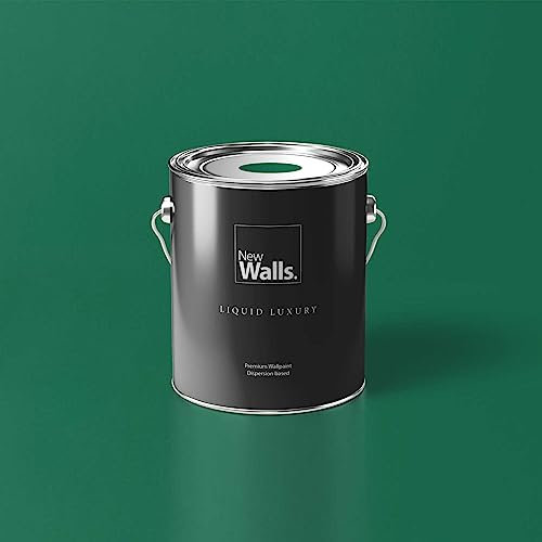 New Walls Premium Wandfarbe Grün, Dunkelgrün Liquid Luxury Dispersionsfarbe für Innenräume – 5 L